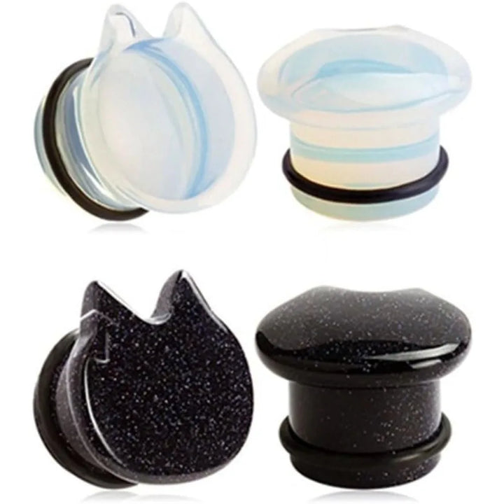 Crystal Cat Head Ear Gauges