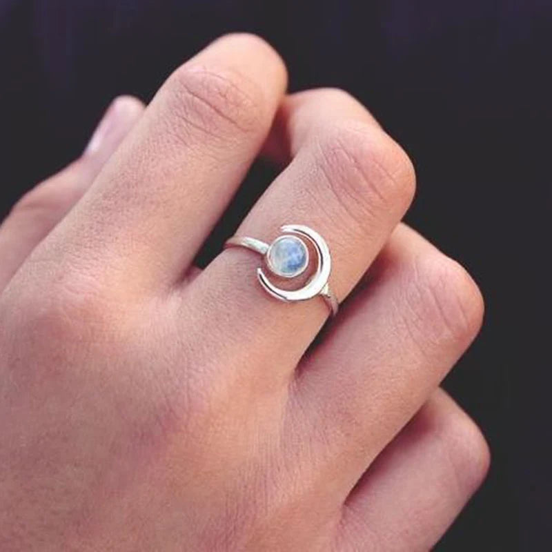 Crystal Crescent Moon Adjustable Ring