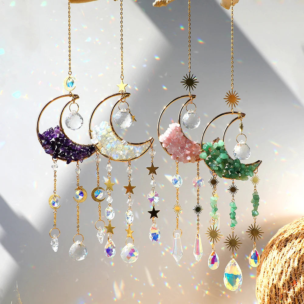 Crystal Crescent Moon Gold Sun Catchers
