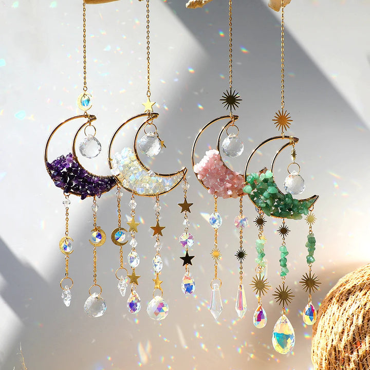 Crystal Crescent Moon Gold Sun Catchers