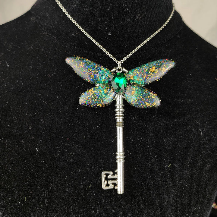 Crystal Dragonfly Key Necklace