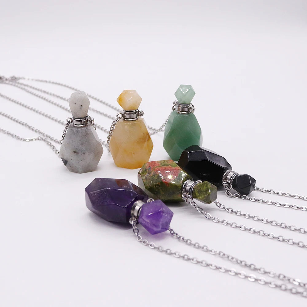 Crystal Essential Oil Bottle Silver Necklaces