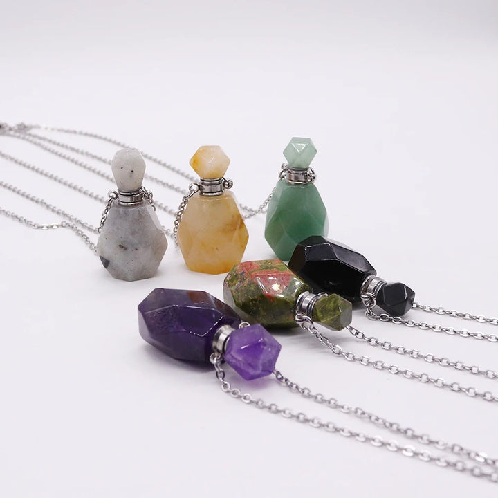 Crystal Essential Oil Bottle Silver Necklaces