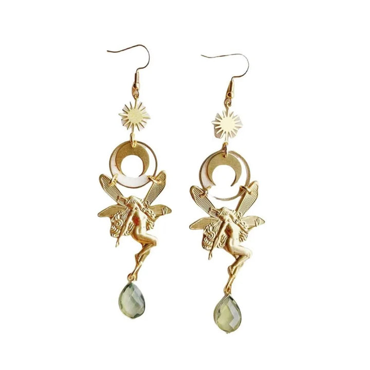 Crystal Fairy Moon Gold Earrings