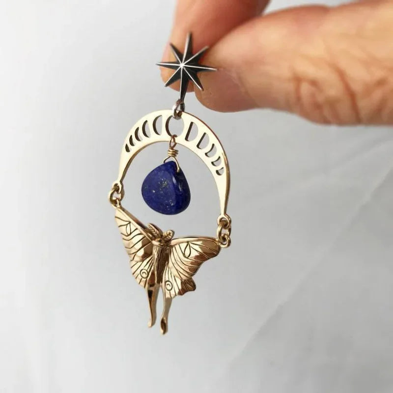 Crystal Moon Phase Gold Butterfly Earrings
