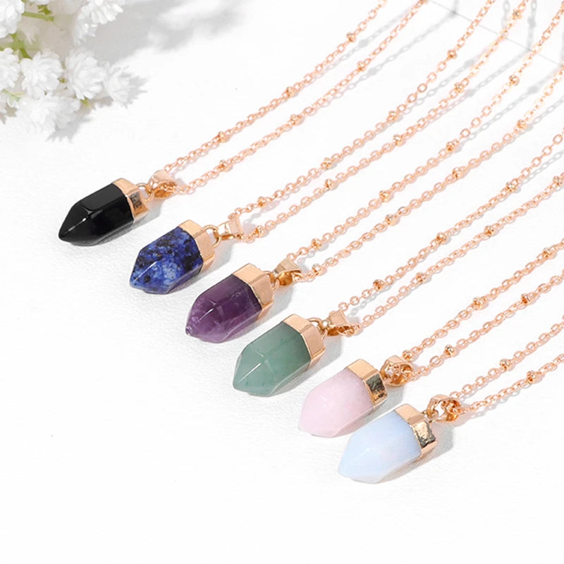 Crystal Point Gold Pendant Necklaces