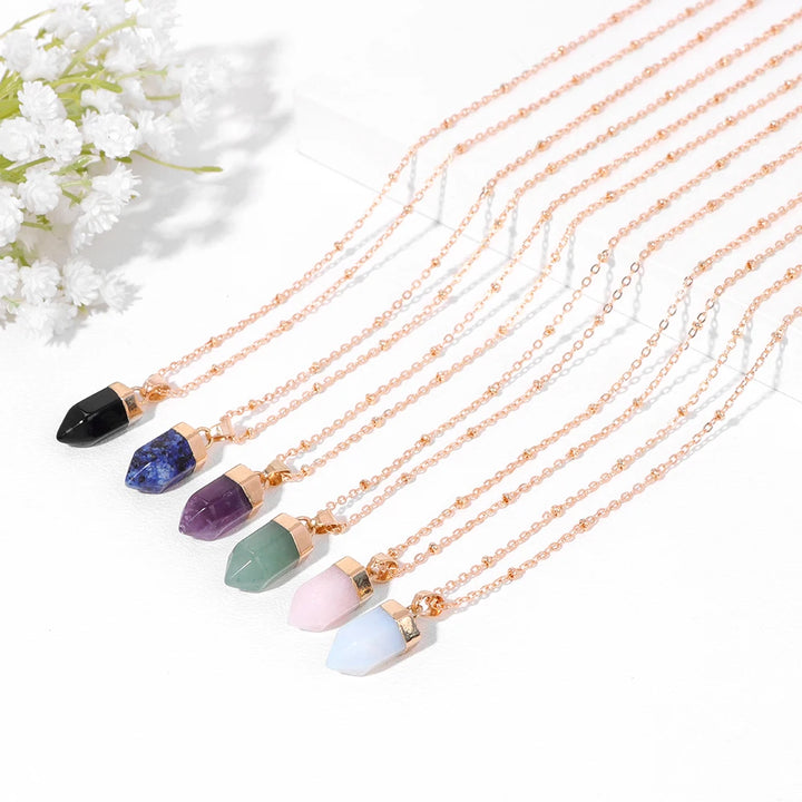 Crystal Point Pendant Gold Necklaces 