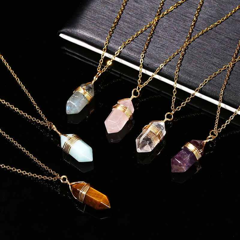 Crystal Wire Wrap Gold Necklaces