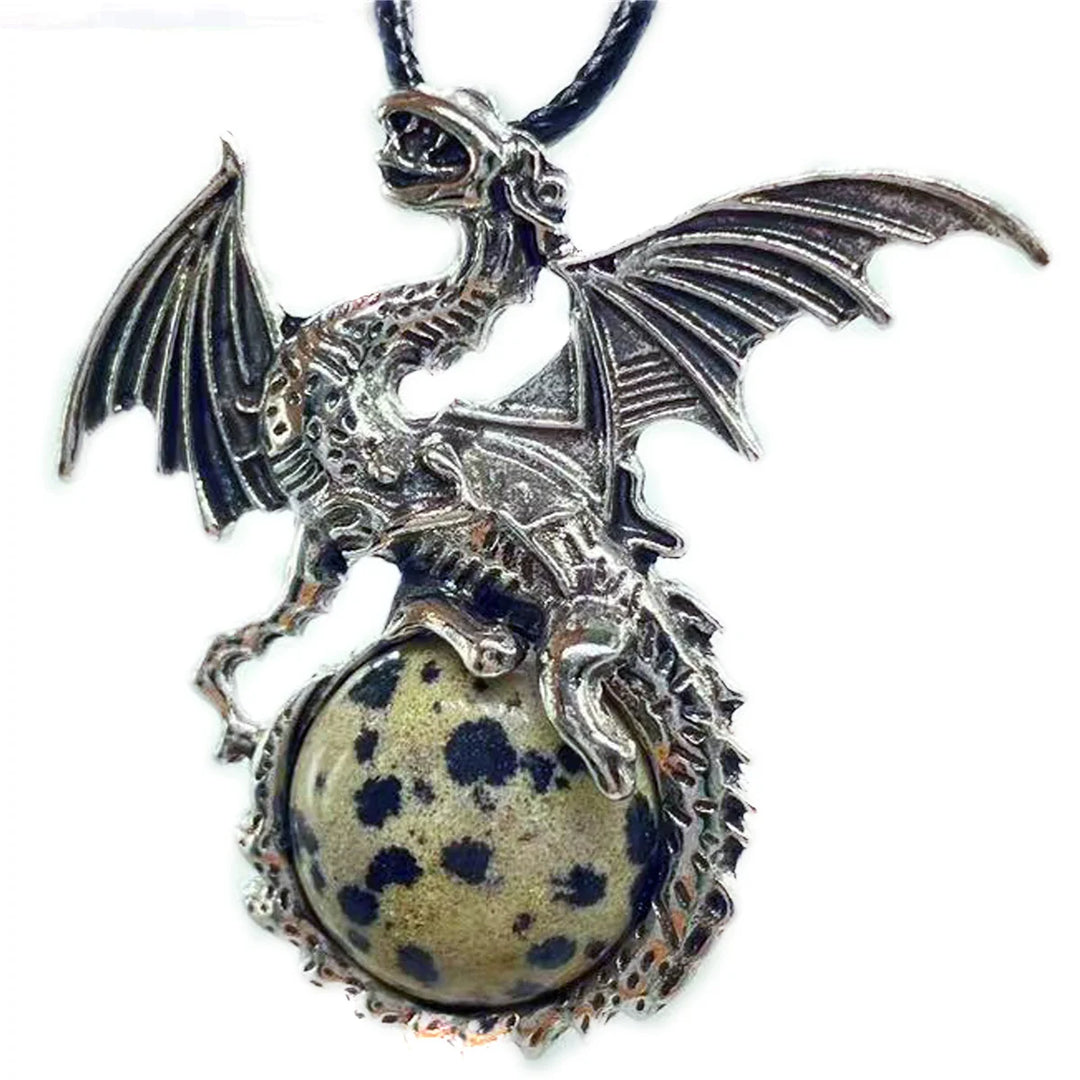 Dalmatian Jasper Crystal Dragon Necklaces