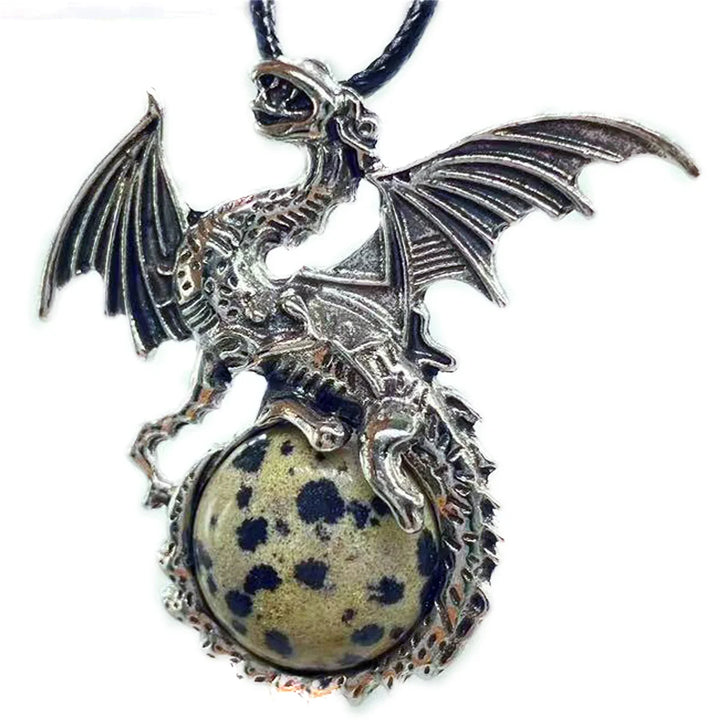 Dalmatian Jasper Crystal Dragon Necklaces