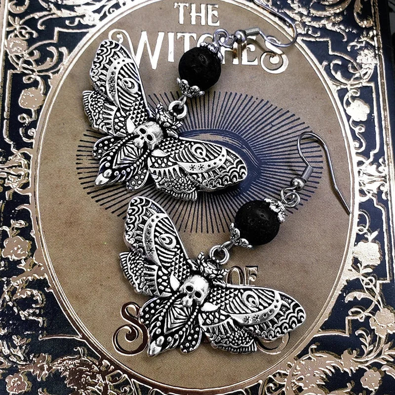 Death Moth Lava Rock Earrings