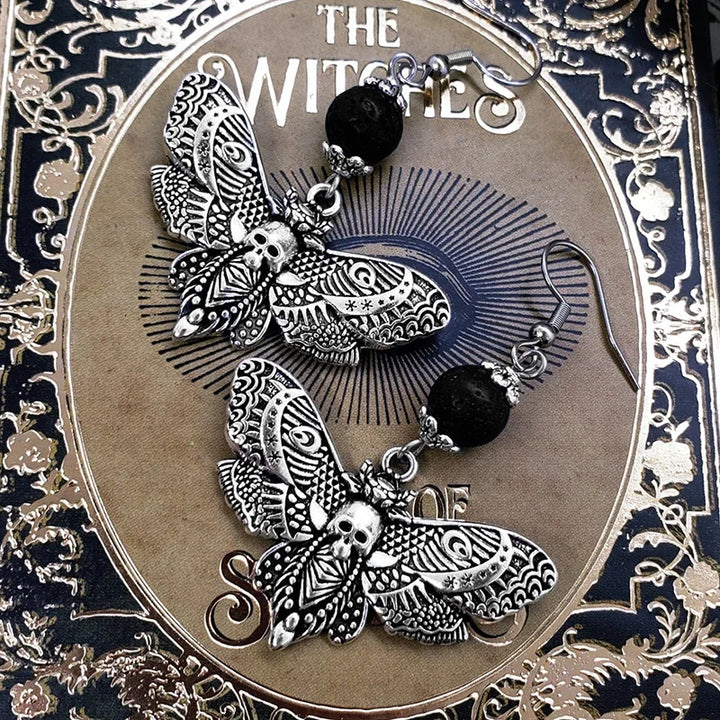 Death Moth Lava Rock Earrings