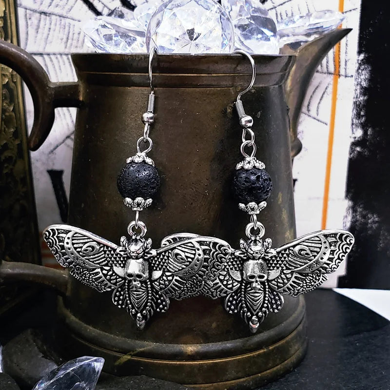 Death Moth Lava Stone Earrings