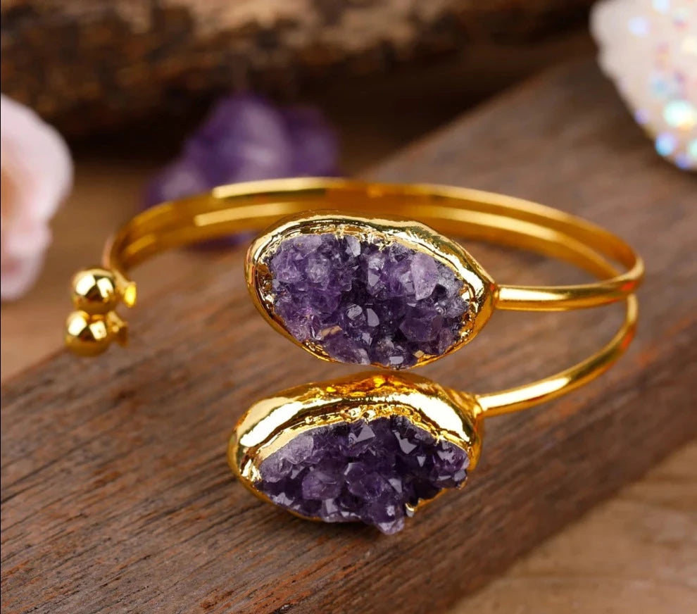 Amethyst Druzy Gold Bracelet
