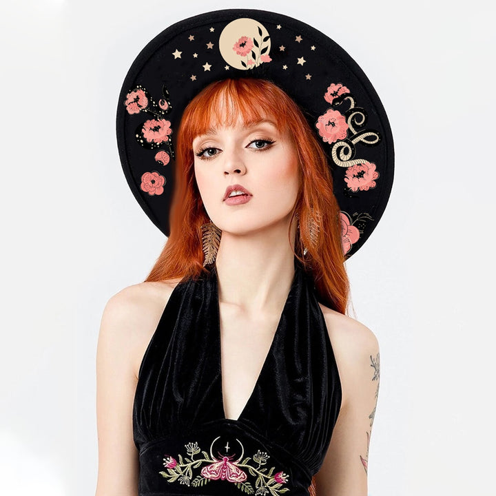 Floral Pink Moon Snake Wide Brim Boho Hat