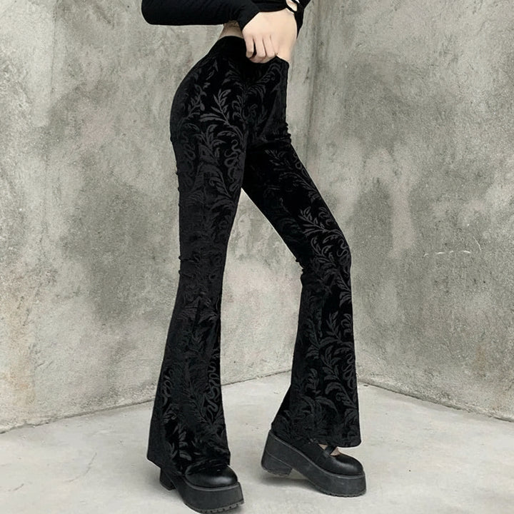 Floral Velvet Black Pants