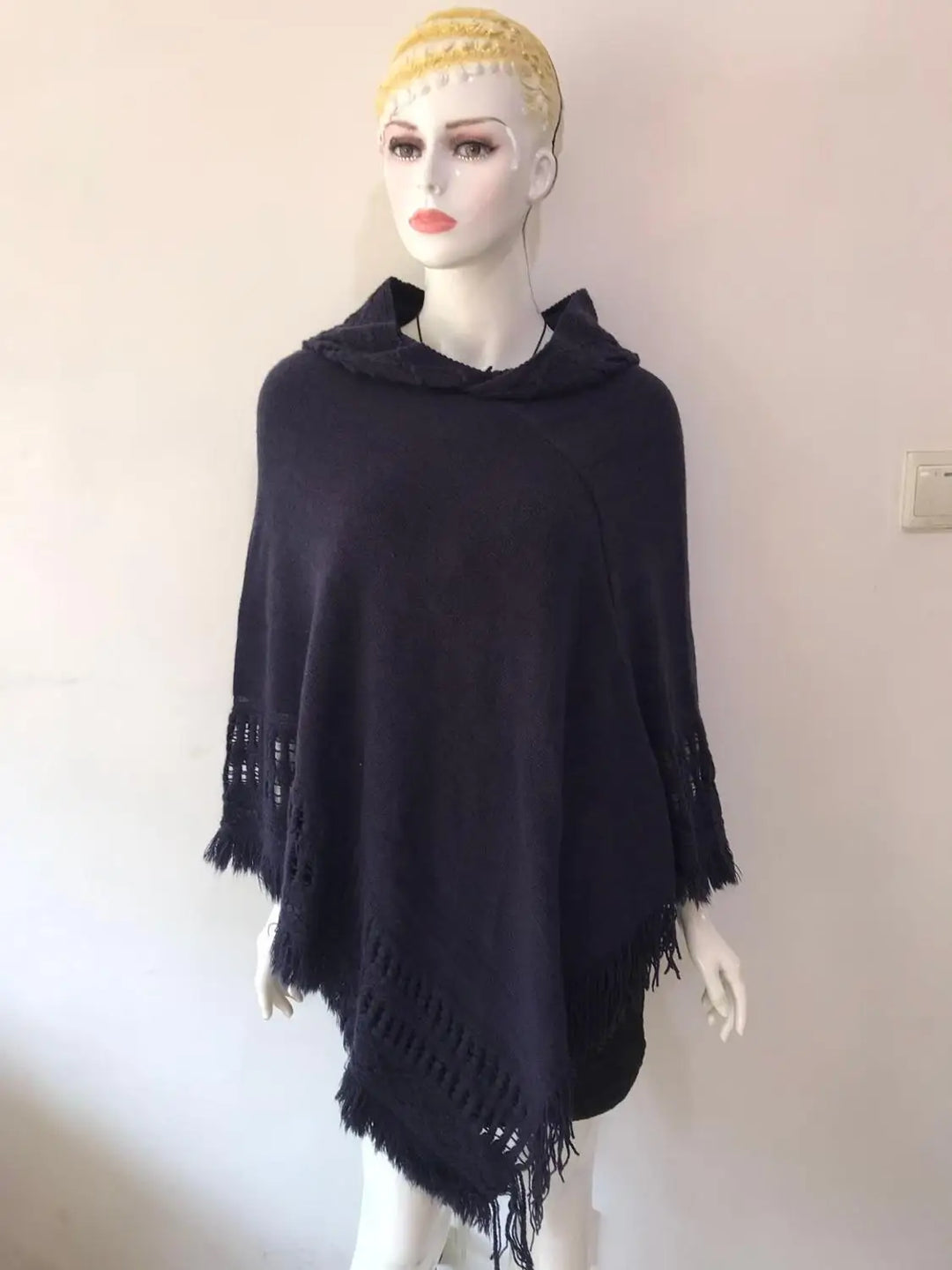 Fringe Bohemian Shawl - Navy Blue
