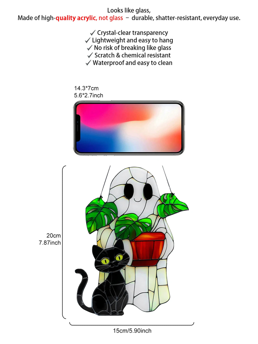 Ghost Black Cat Plant Suncatcher Size