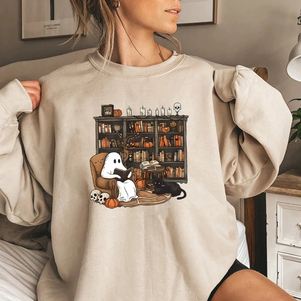 Ghost Library Books Sweatshirt - Beige