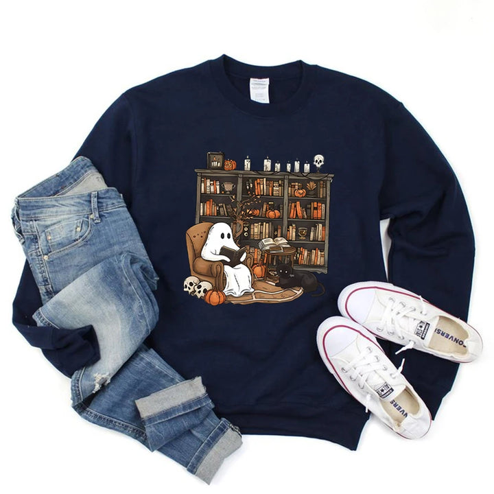 Ghost Library Books Sweatshirt - Blue