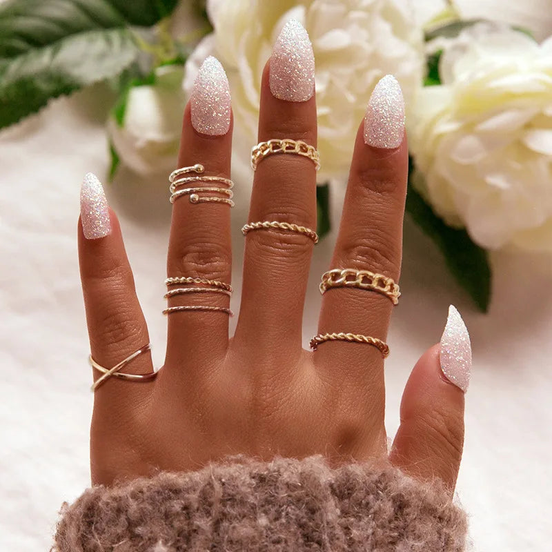 Gold Braid Boho Ring Set