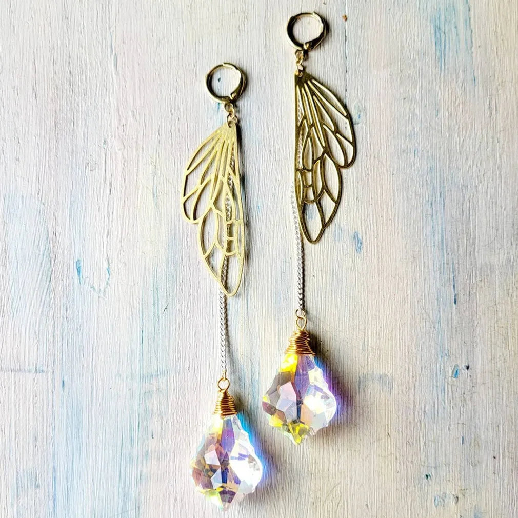 Gold Butterfly Wing Crystal Earrings