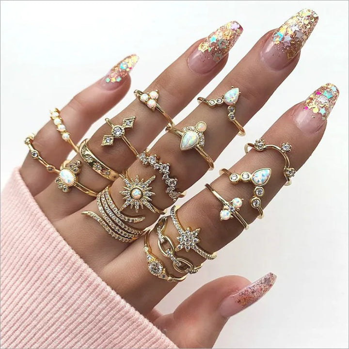 Gold Crystal Boho Rings