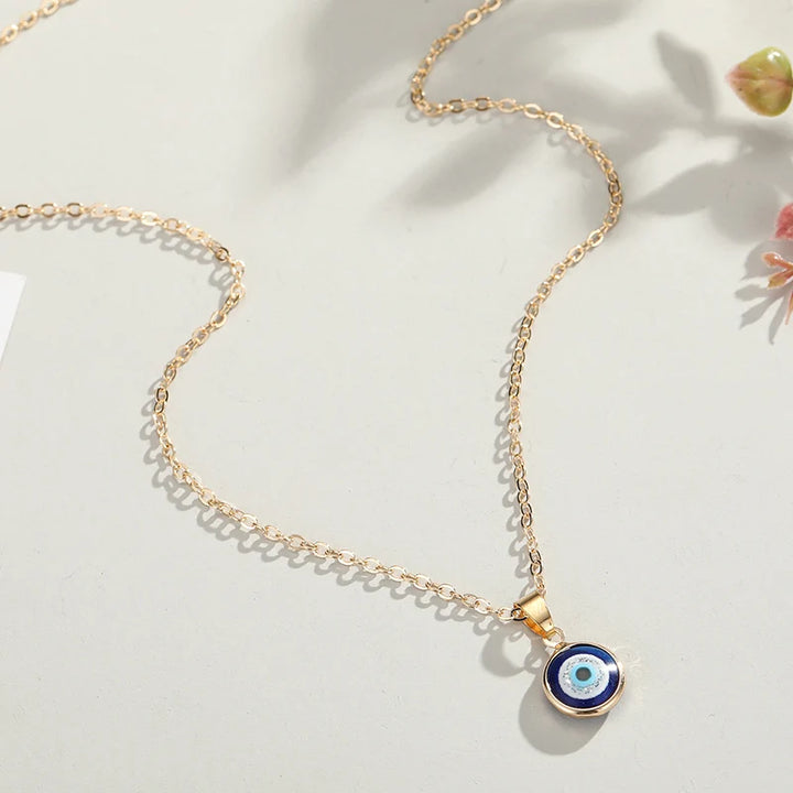 Gold Evil Eye Dark Blue Glitter Necklace