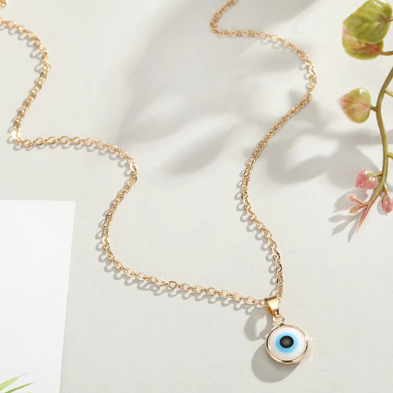 Gold Evil Eye Light Blue Necklace
