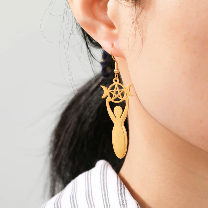 Gold Goddess Pagan Earrings