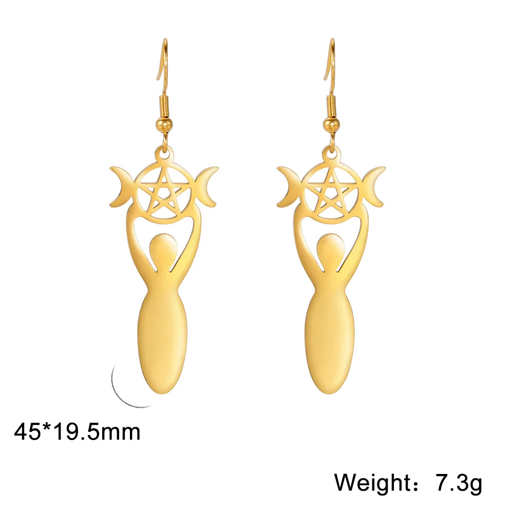 Gold Goddess Pentacle Earrings