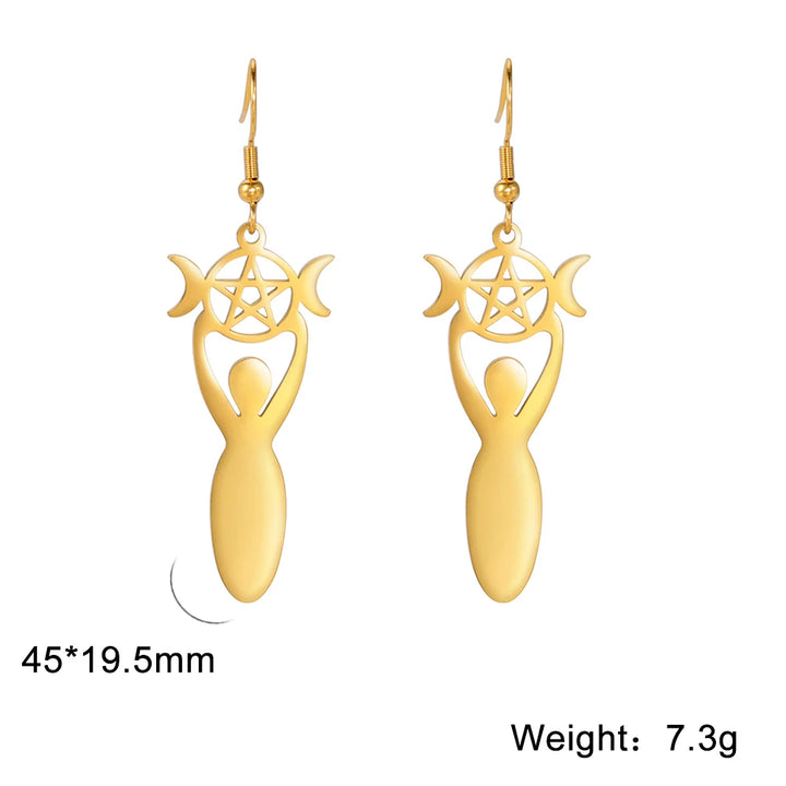Gold Goddess Pentacle Earrings