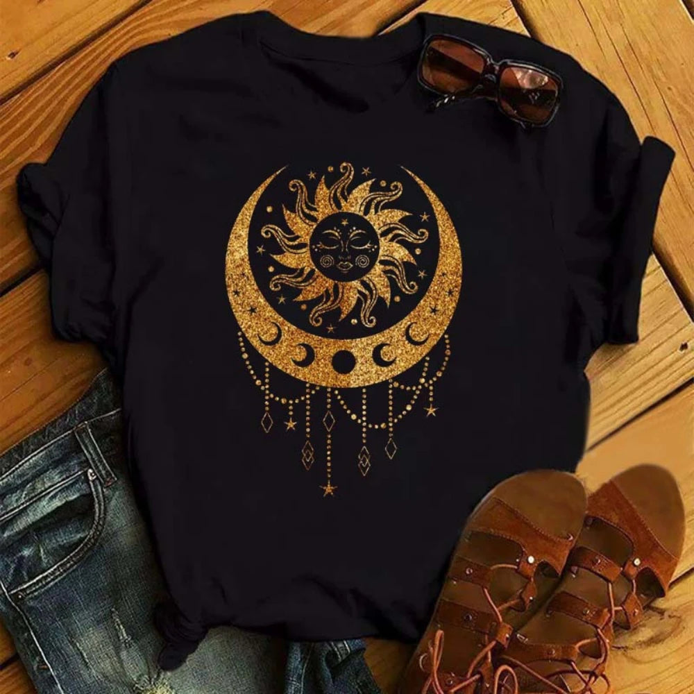 Gold Moon Phase Sun T-Shirt