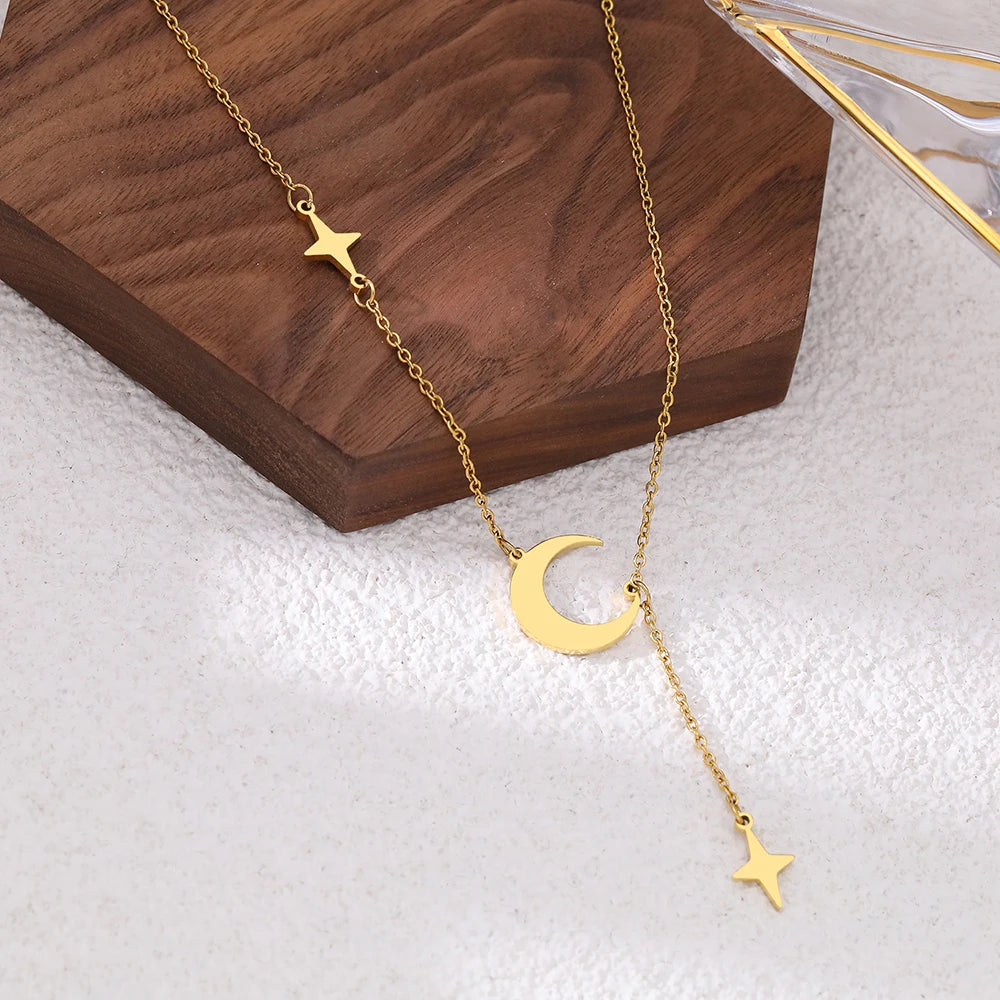 Gold Moon Star Necklace
