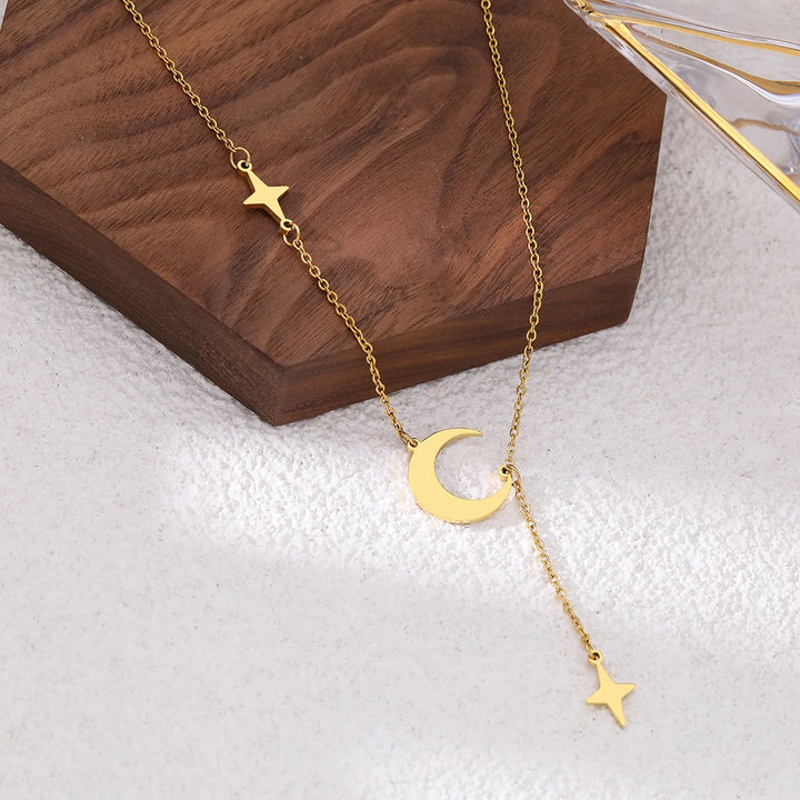 Gold Moon Star Necklace