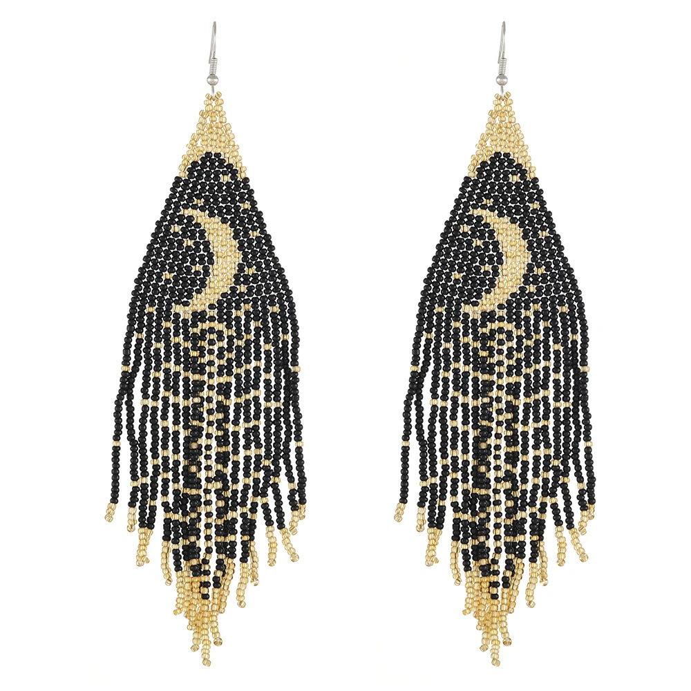 Gold Moon Tassel Earrings