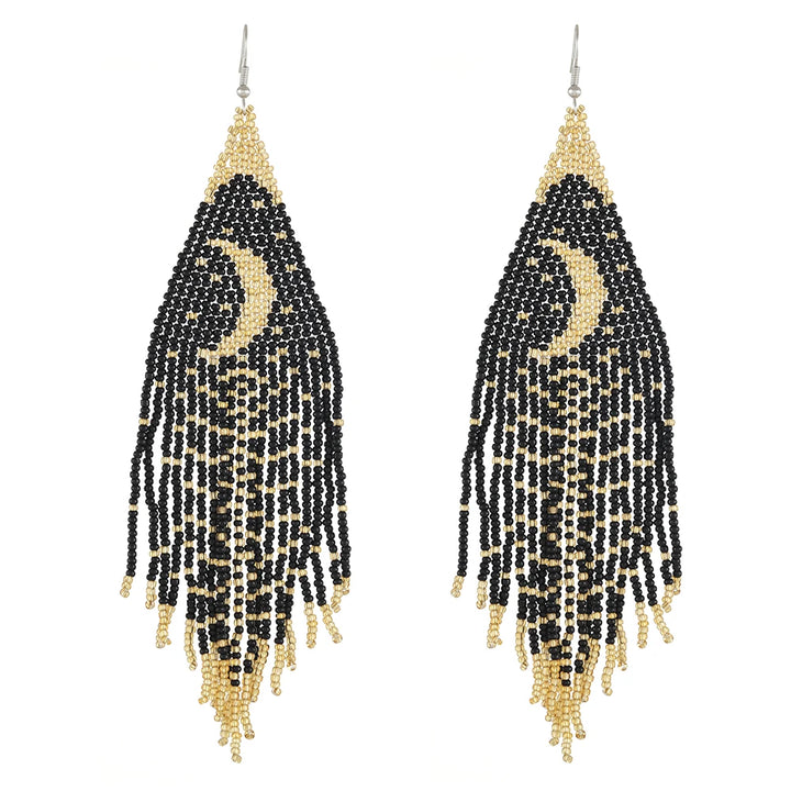 Gold Moon Tassel Earrings