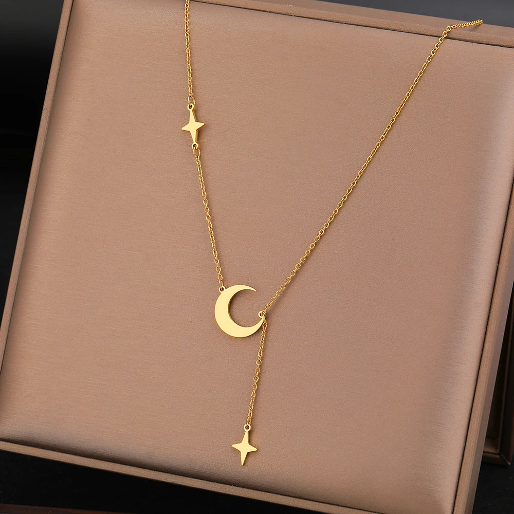 Gold Star Moon Necklaces