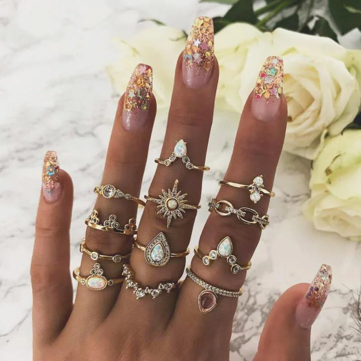Gold Stone Boho Ring Sets