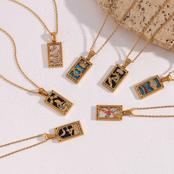 Gold Tarot Card Necklaces For Sale