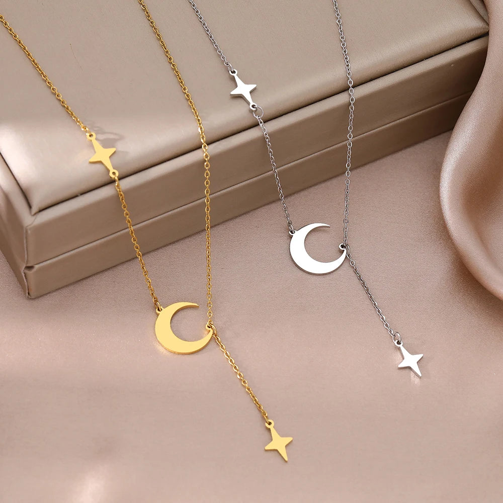 Gold and Silver Moon Star Necklaces