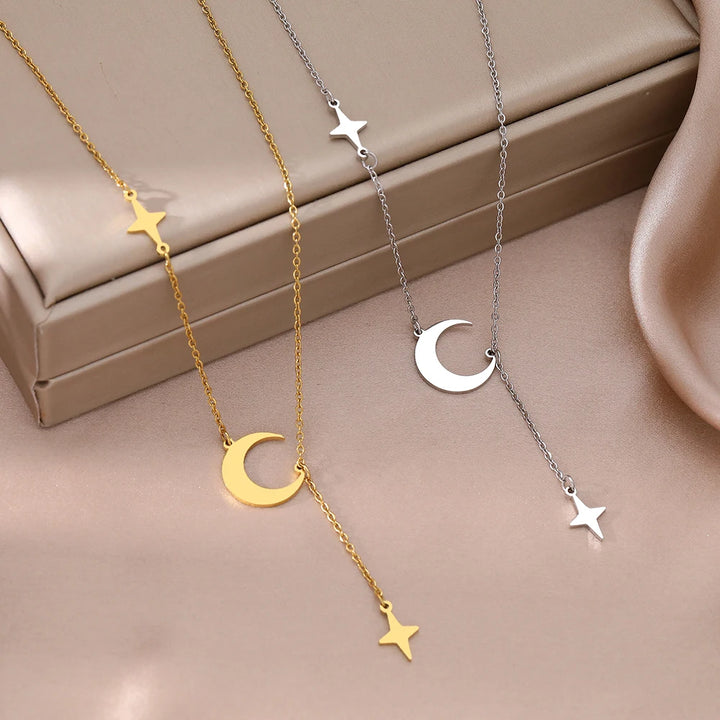 Gold and Silver Moon Star Necklaces