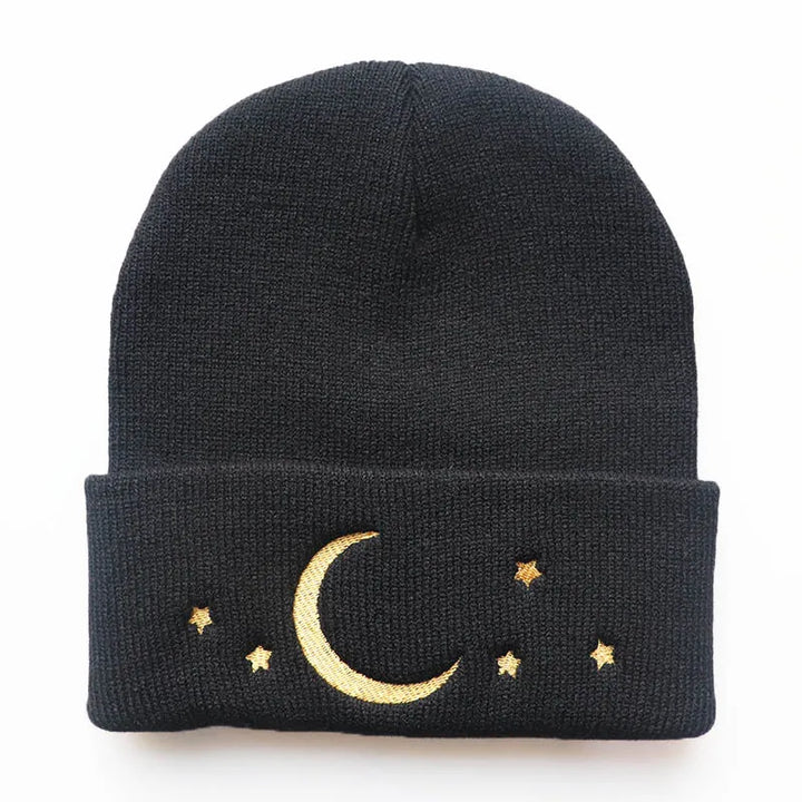 Golden Moon & Stars Beanie - Black