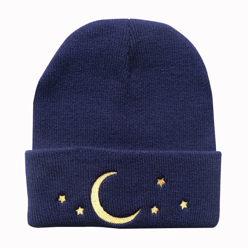 Golden Moon & Stars Beanie - Blue