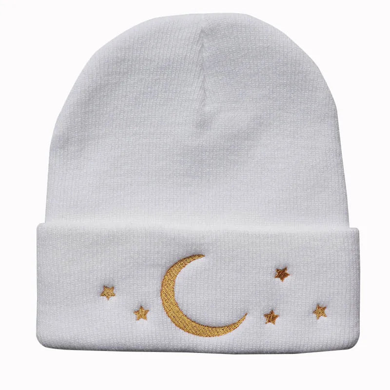 Golden Moon & Stars Beanie - White