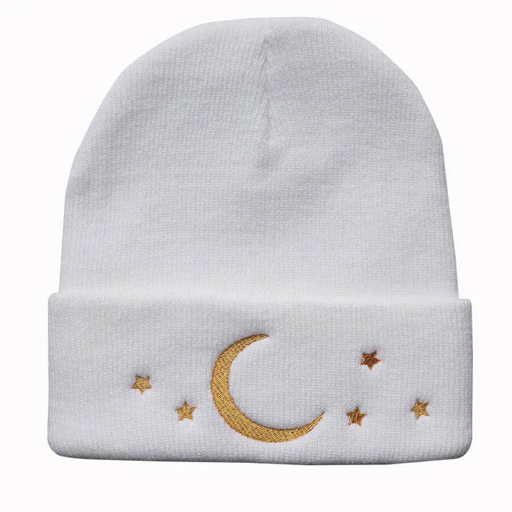 Golden Moon & Stars Beanie - White