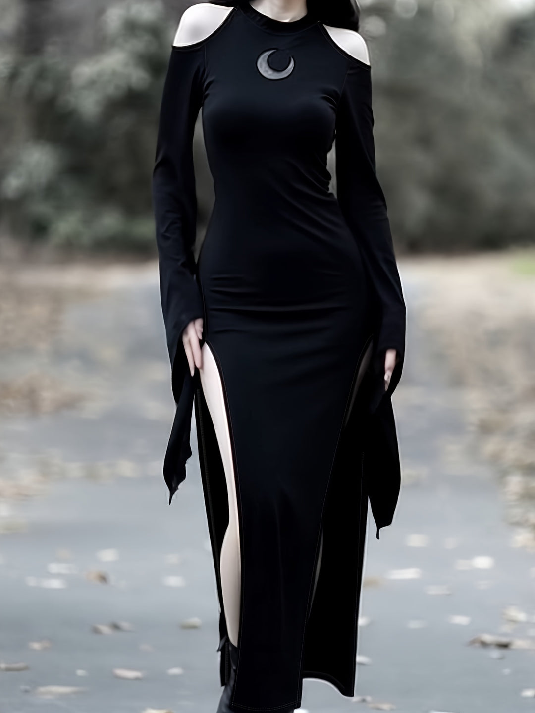 Goth Black Moon Maxi Dress