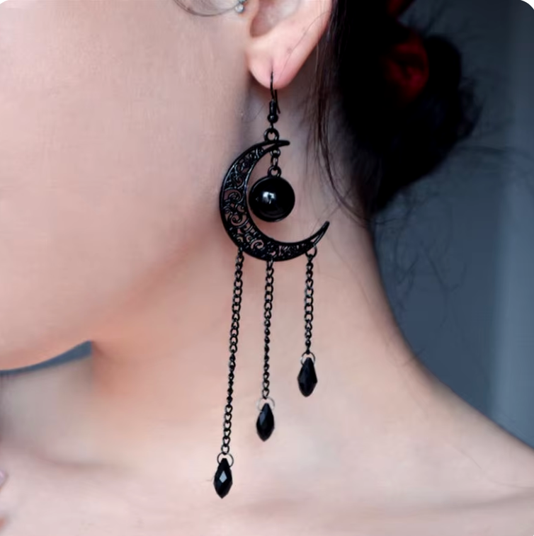 Goth Crescent Moon Earrings