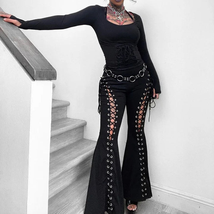 Goth High Waist Flare Pants