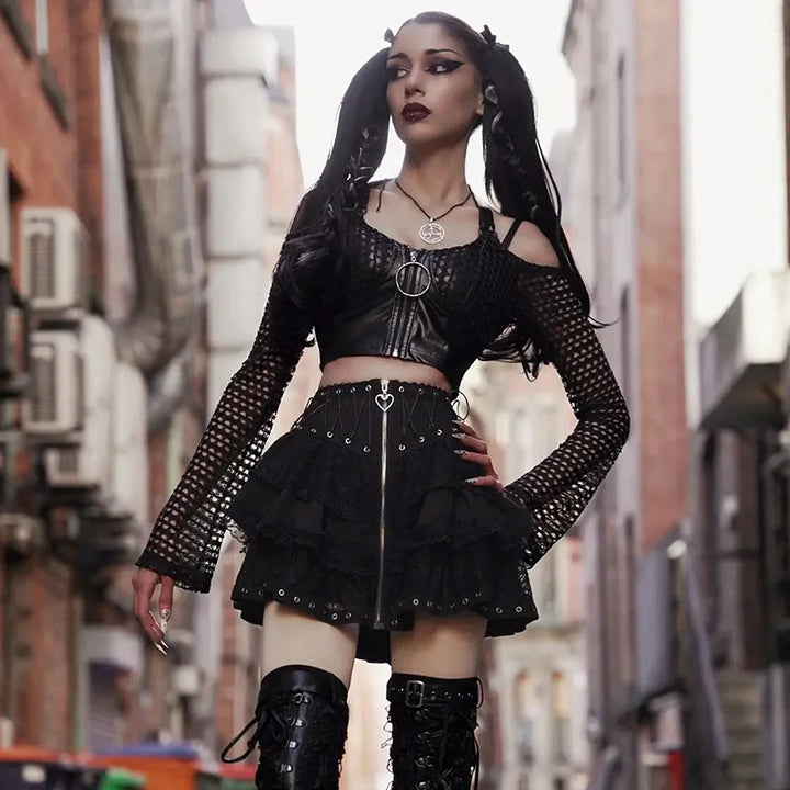 Goth Lace Heart Zipper Skirt